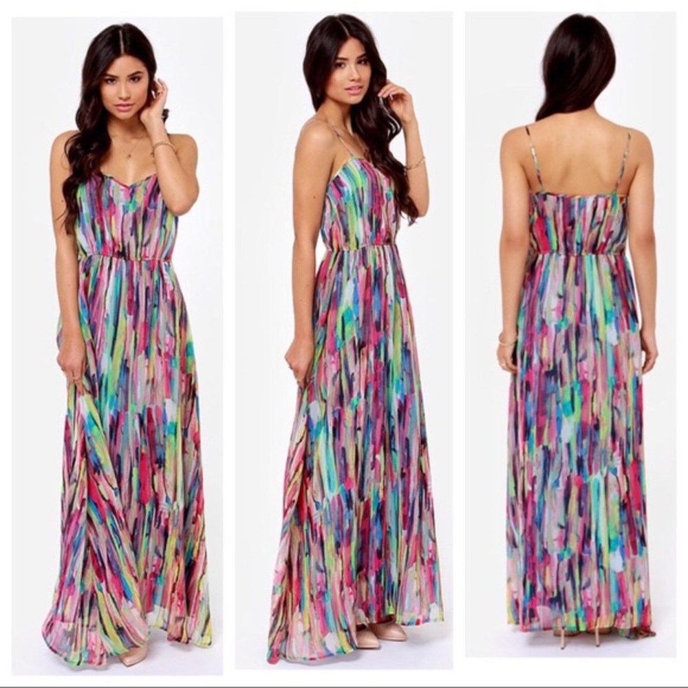 Multi Colored Spaghetti Strap Maxi Dress